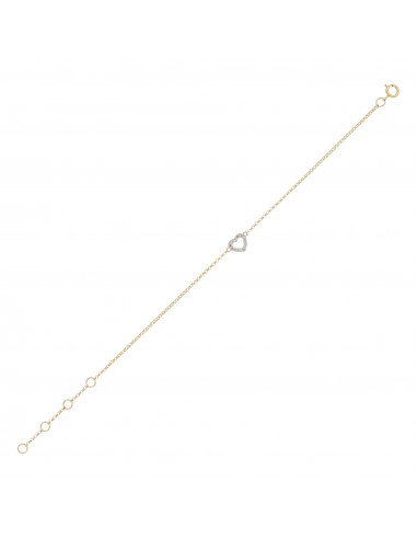Bracelet Or Jaune 375/1000 " Mini Coeur " Diamant : 0,04ct/12
