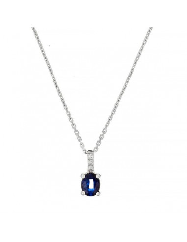 Pendentif Or Blanc 375/1000  "Songe bleu nuit" Diamants 0,01/2 + Saphir 0,4/1