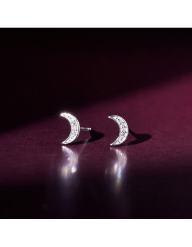 Boucles d'oreilles Or Blanc 375/1000 "Diamond moon" Diamants 0,02/10