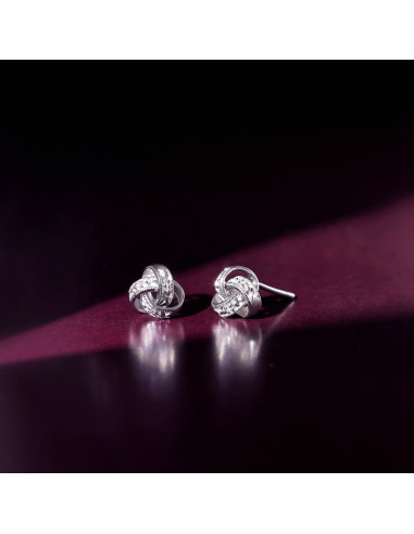 Boucles d'oreilles Or Blanc 375/1000 "Joli Noeud" Diamants 0,02ct/6