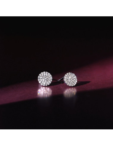 Boucles d'oreilles Or Blanc 375/1000 "Ronds Scintillants" Diamants 0,2ct/68