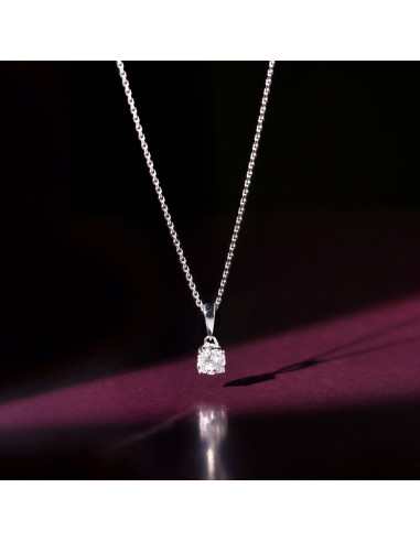 Pendentif Or Blanc 375/1000 "Brillant Luciana 0,10" Diamants  0,06ct/1 & 0,04/9