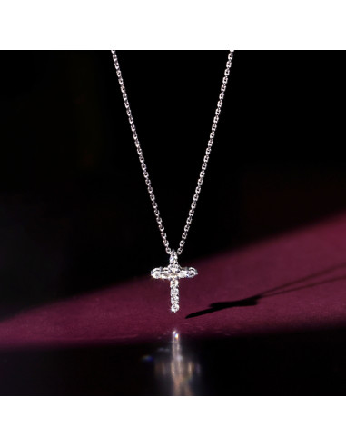 Pendentif Or Blanc 375/1000 "Sacrée croix" Diamant 0,17ct/11