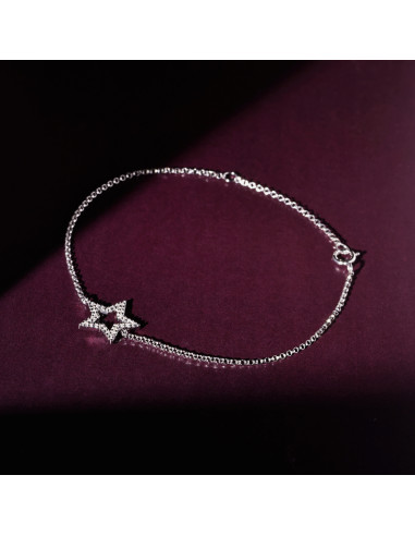 Bracelet Or Blanc 375/1000 "Perfect star" Diamants 0,09ct/30